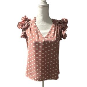 Milk‎ & Honey Pink Puff Sleeve Ruffled Women’s Blouse Size Medium
